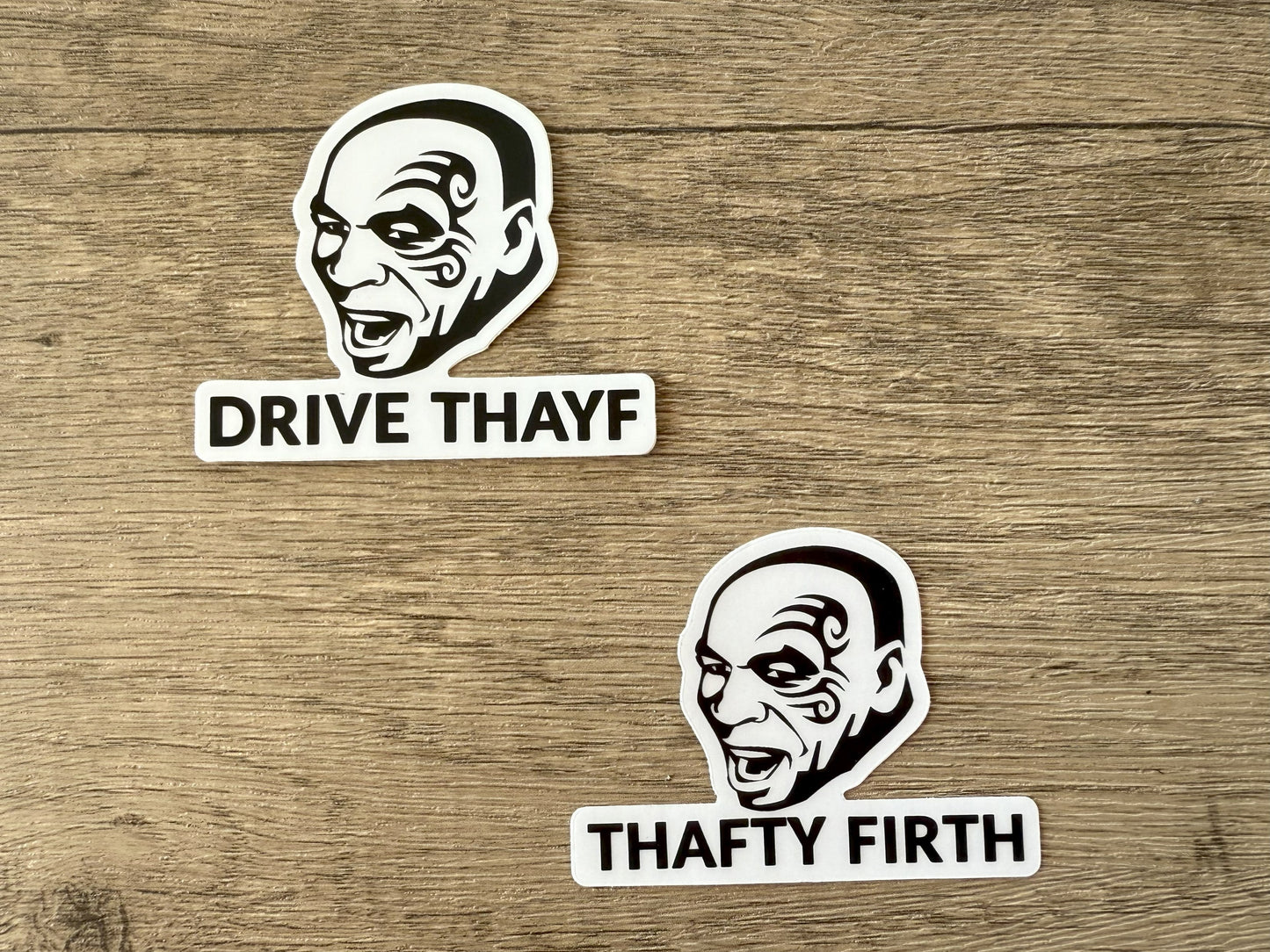 Mike Tyson Safety First Thafty Firth Sticker: Car Decal, Truck Bumper Sticker - Reefmonkey